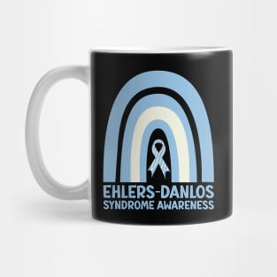 Ehlers-Danlos Syndrome Awareness Ribbon Blue Boho Rainbow Mug